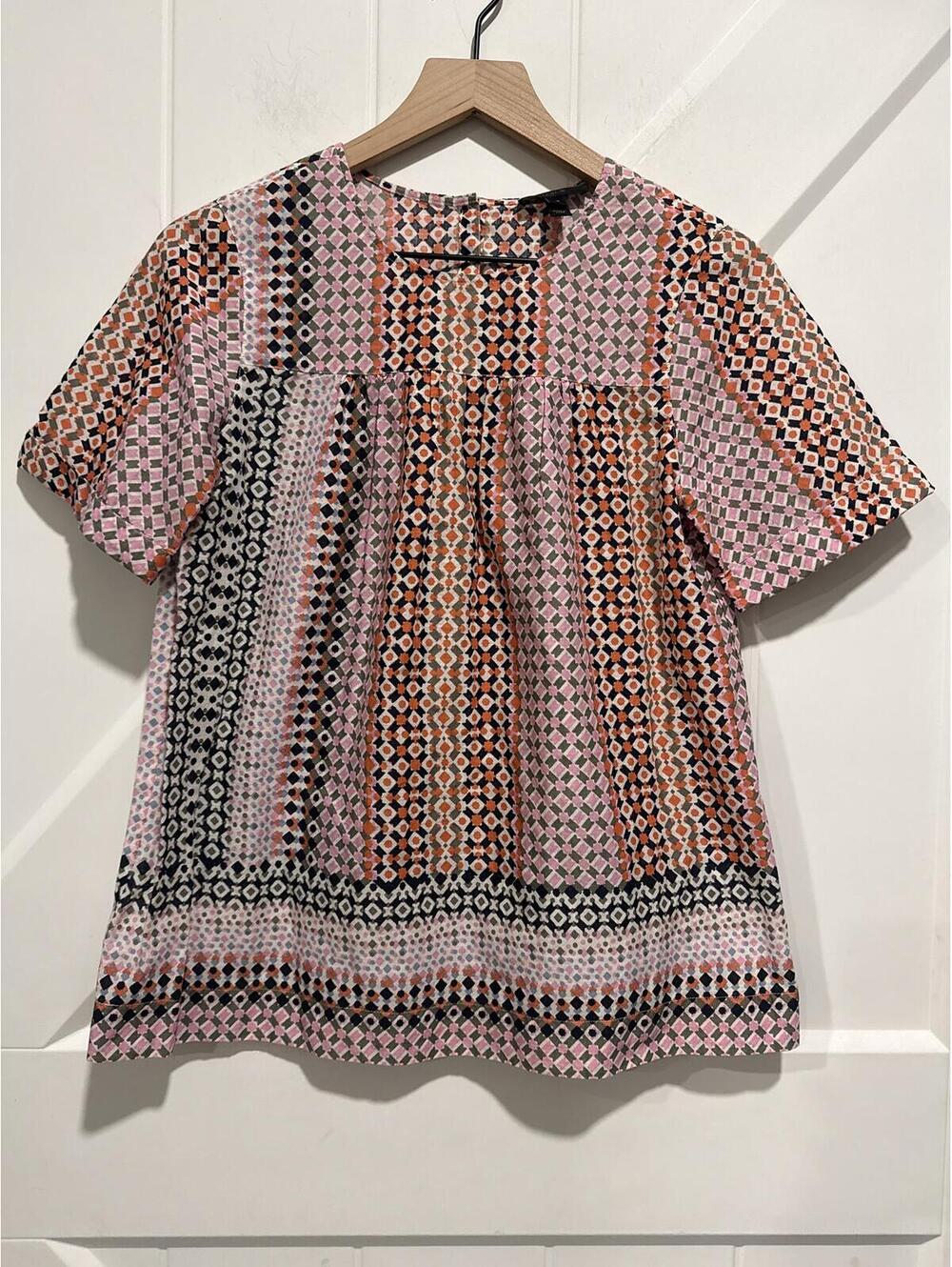 J.Crew Women's Cotton Geometric Patterned Short Sleeve Cotton Blouse, Size 4